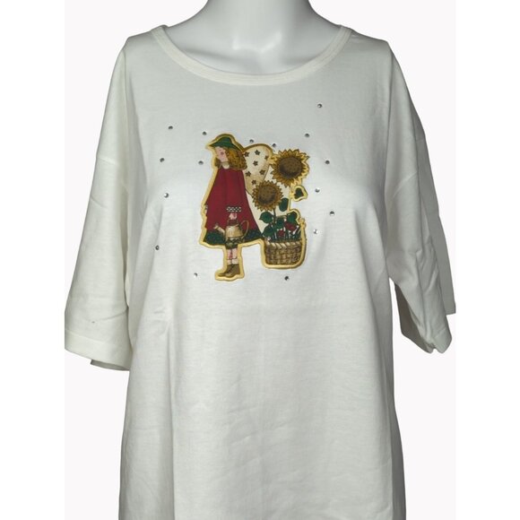 Quacker Factory Size M Womens Gardening Angels Rhinestone T Shirt NEW QVC Vtg - Picture 1 of 8